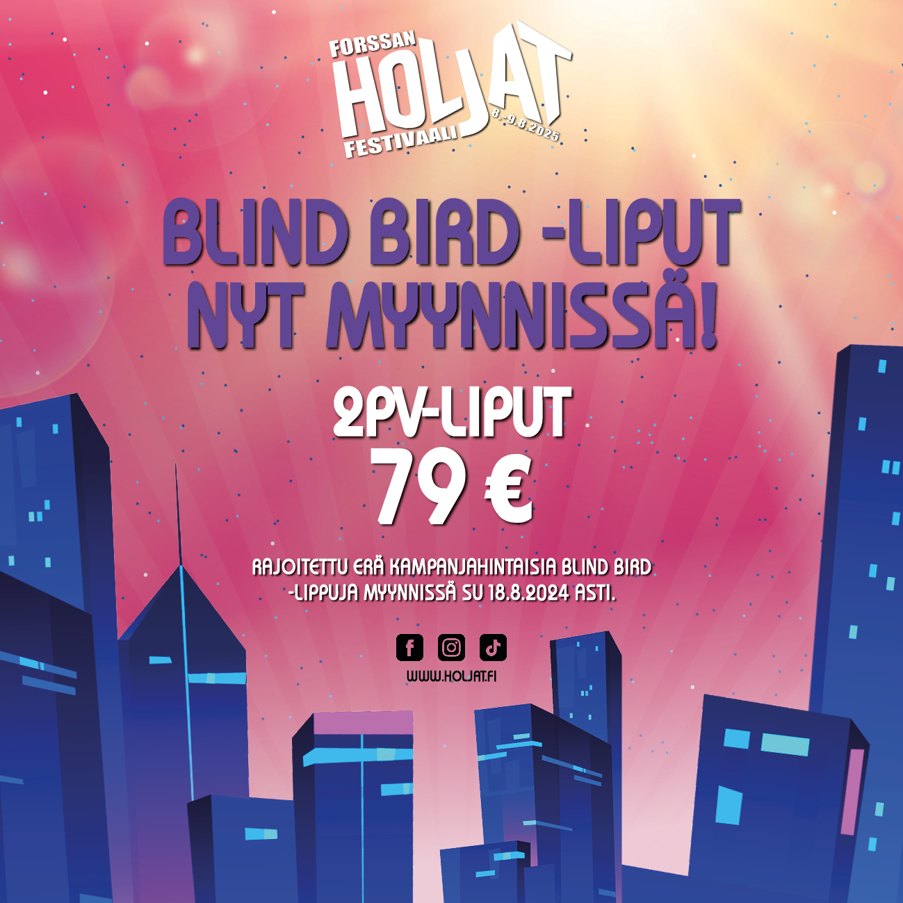 Huippuedulliset BLIND BIRD -liput Holjat 2025 -tapahtumaan on avattu myyntiin!