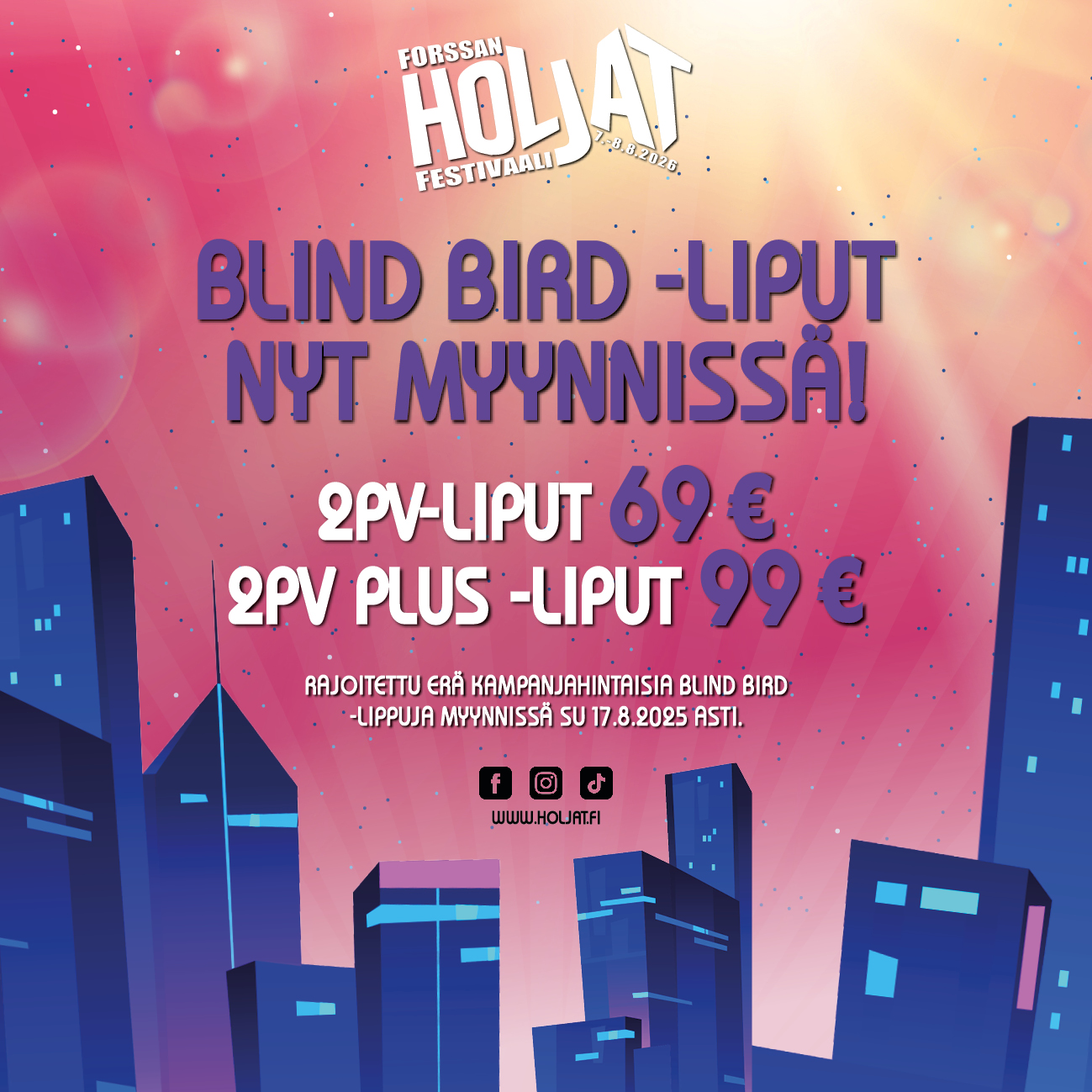 Huippuedulliset BLIND BIRD -liput Holjat 2026 -tapahtumaan on avattu myyntiin!