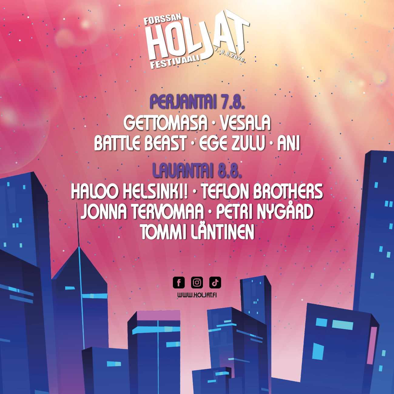 Kesän 2026 Holjien esiintyjät on julkaistu!